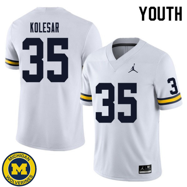 Youth Michigan Wolverines #35 Caden Kolesar White Replica Stitch Jersey